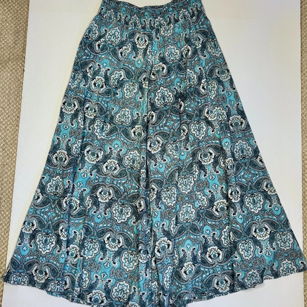 Earthbound Trading Co Paisley Wide Leg Pants | Boho Palazzo Pants | Blue Teal Pa